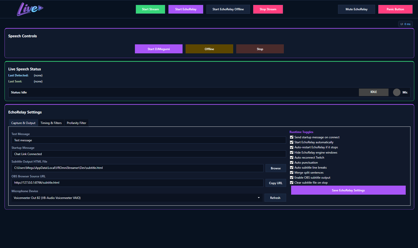 EchoRelay subtitle and speech controls in VROmniStreamer
