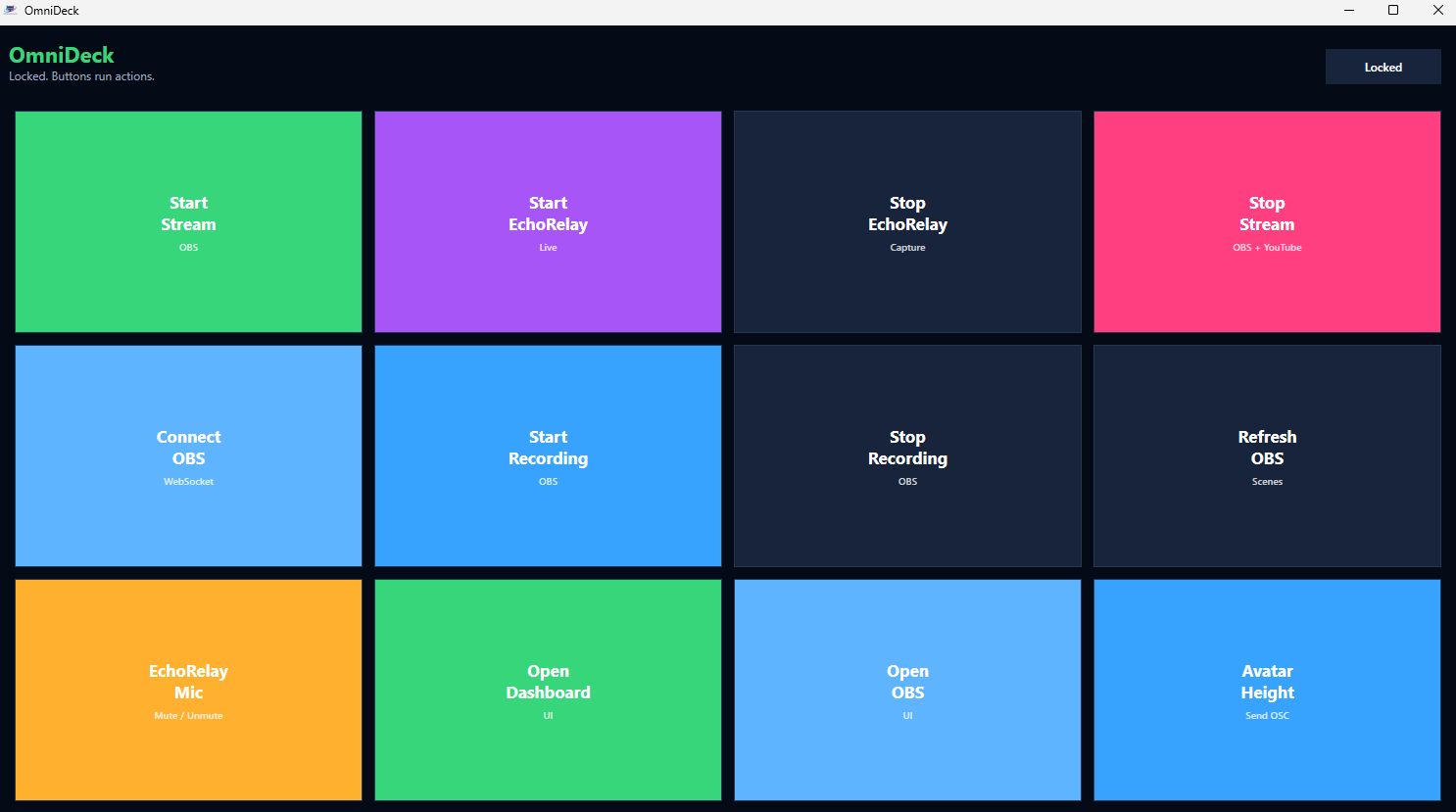 OmniDeck settings screen in VROmniStreamer